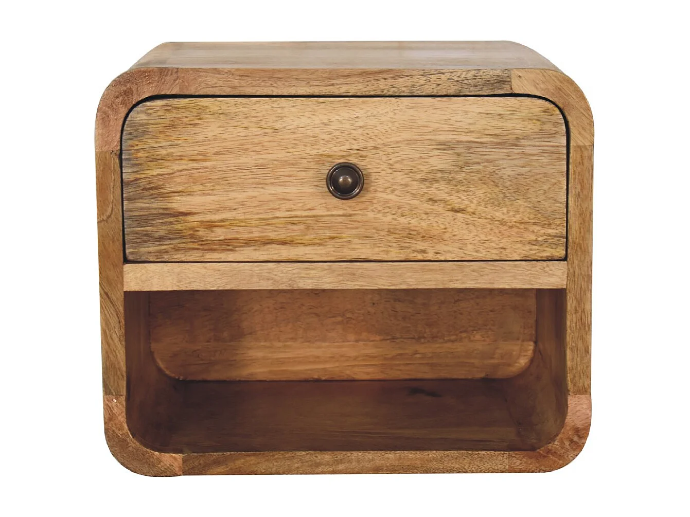 Półka nocna Mini Artisan Furniture wykończona dębem, 1 szuflada, 1 otwarta komora, brązowa 3479977