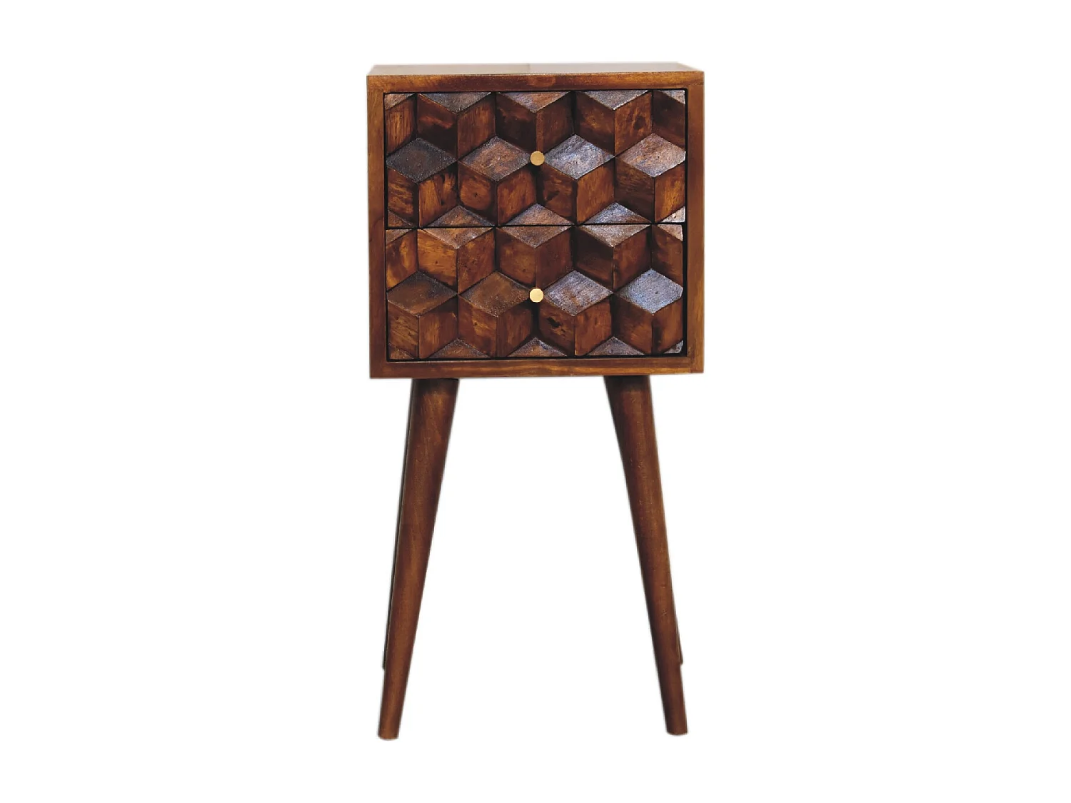 Szafka nocna Mini Cube z drewna kasztanowego Artisan Furniture, 2 szuflady, brązowa 3479985 - obrazek 1