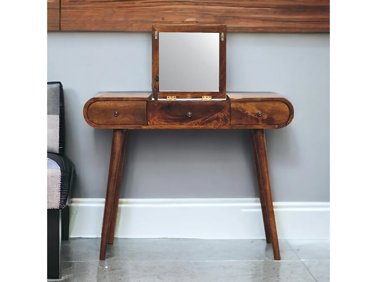 Toaletka z drewna kasztanowego z lustrem Artisan Furniture, 3 szuflady, 1 lustro, brązowa 3480011