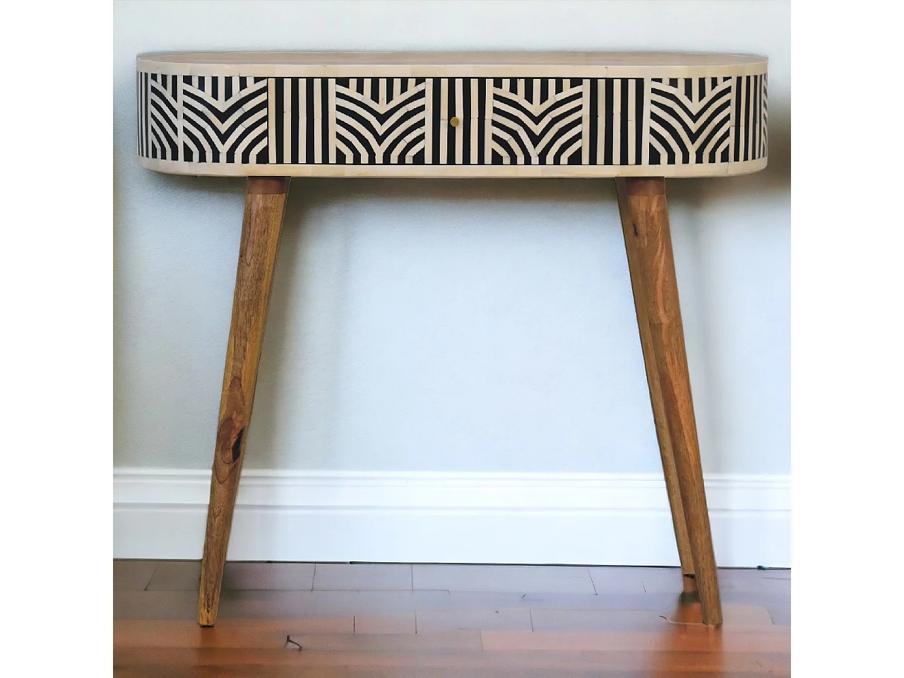 Konsola Edessa Artisan Furniture z intarsją z kości, 1 szuflada, jasnobrązowa 3480159 - obrazek 1