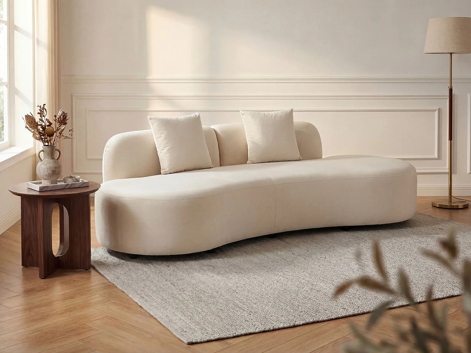 Kanapa 3-osobowa welurowa w kolorze beige BASILIANA 3874451 - obrazek 1