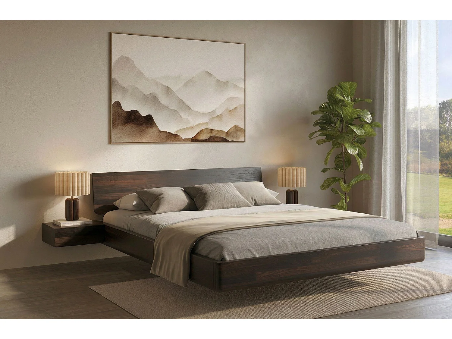 Łóżko lewitujące drewniane bukowe Visby LENA z szafkami / 140x200 cm, kolor palisander 4914915 - obrazek 1
