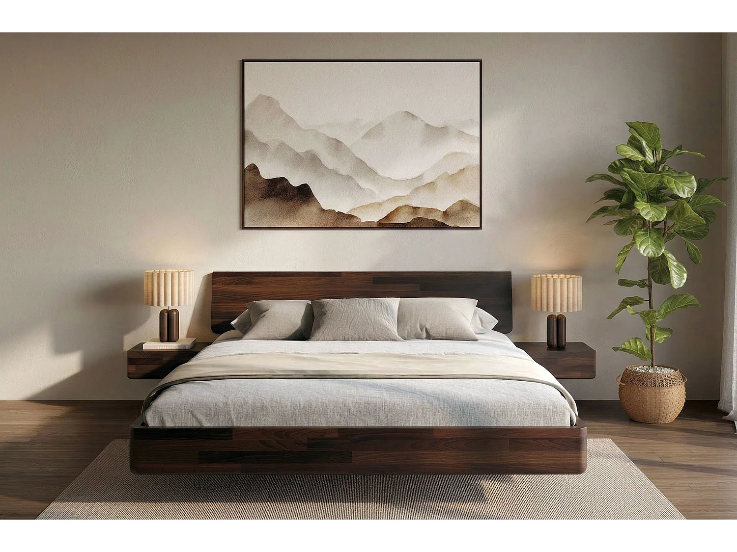 Łóżko lewitujące drewniane bukowe Visby LENA z szafkami / 180x200 cm, kolor palisander 4914942 - obrazek 1