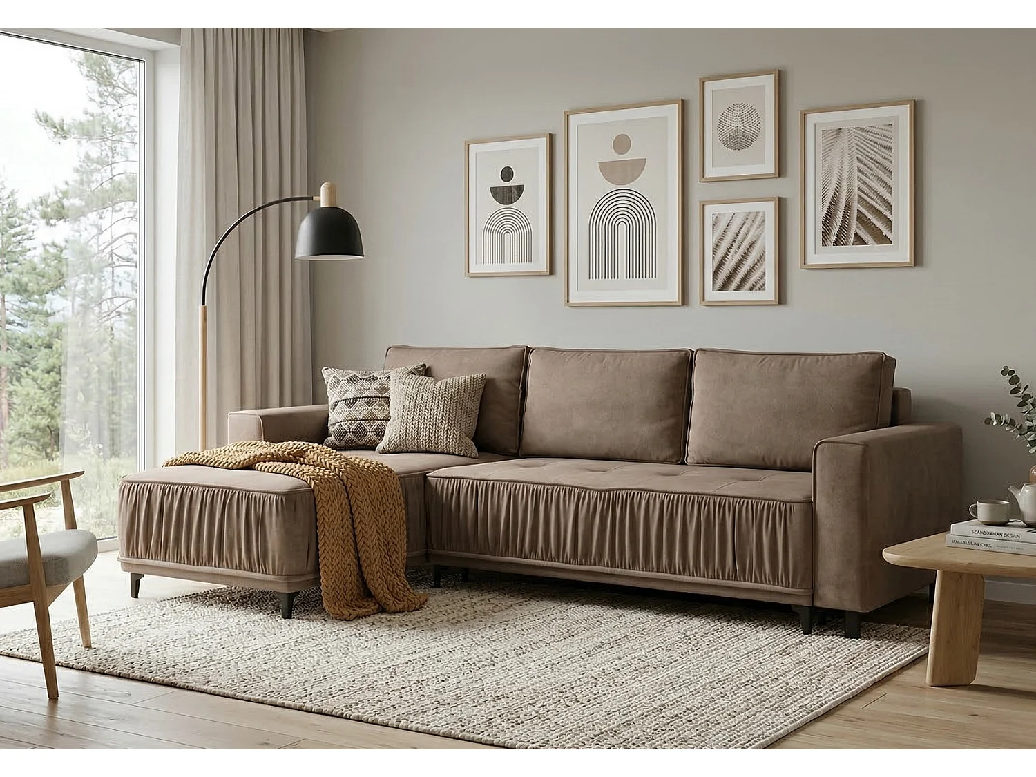 Elegancki narożnik lewostronny rozkładany VIKI 238x143cm, w tkaninie MONOLITH 15 brązowej 4916174 - obrazek 1