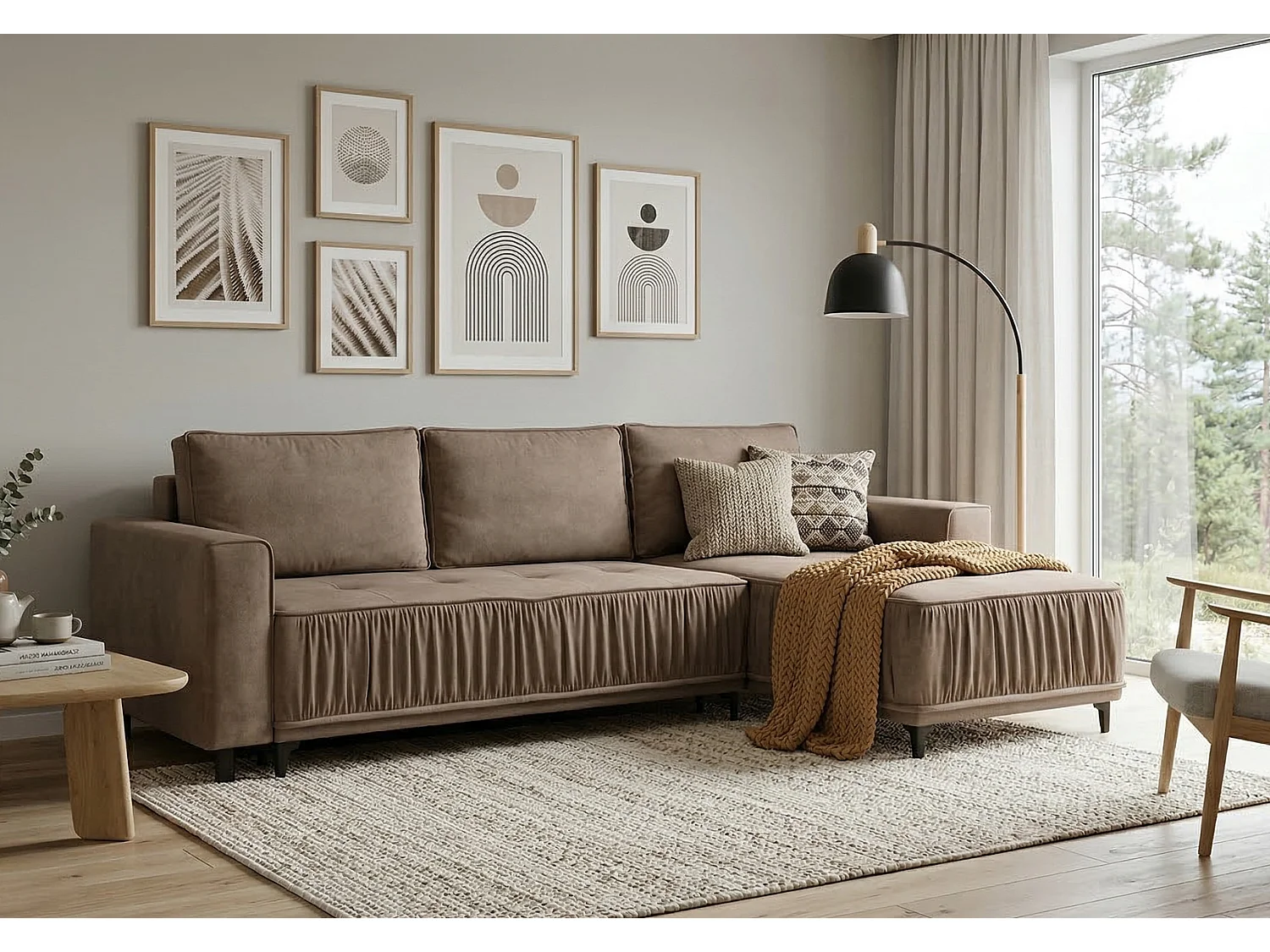 Elegancki narożnik prawostronny rozkładany VIKI 238x143cm, w tkaninie MONOLITH 15 brązowej 4916184 - obrazek 1