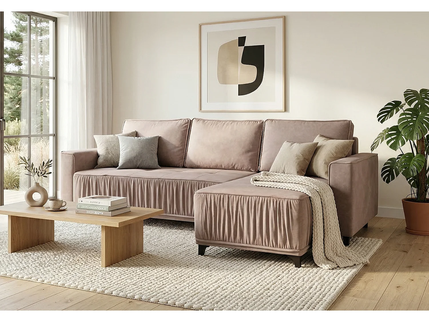 Elegancki narożnik prawostronny rozkładany VIKI 238x143cm, w tkaninie MONOLITH 62 fioletowy 4916200 - obrazek 1