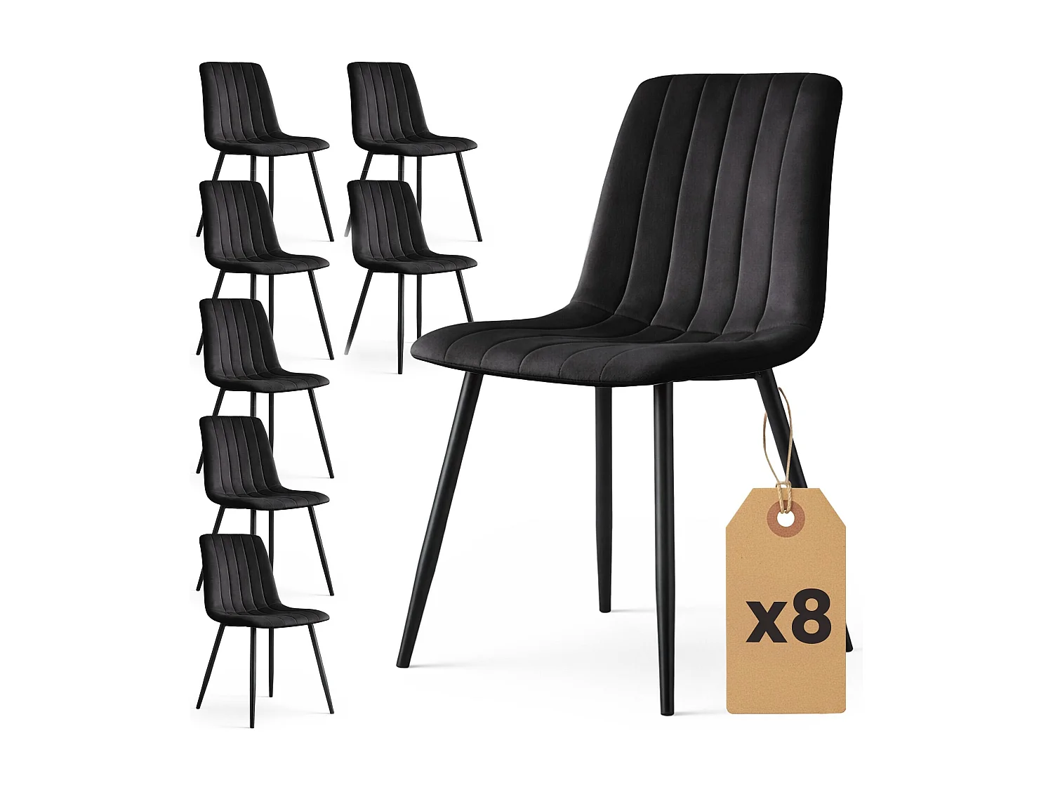 8x Welurowe krzesło tapicerowane pikowane Czarne LIVO Czarne nogi 4876103 - obrazek 1
