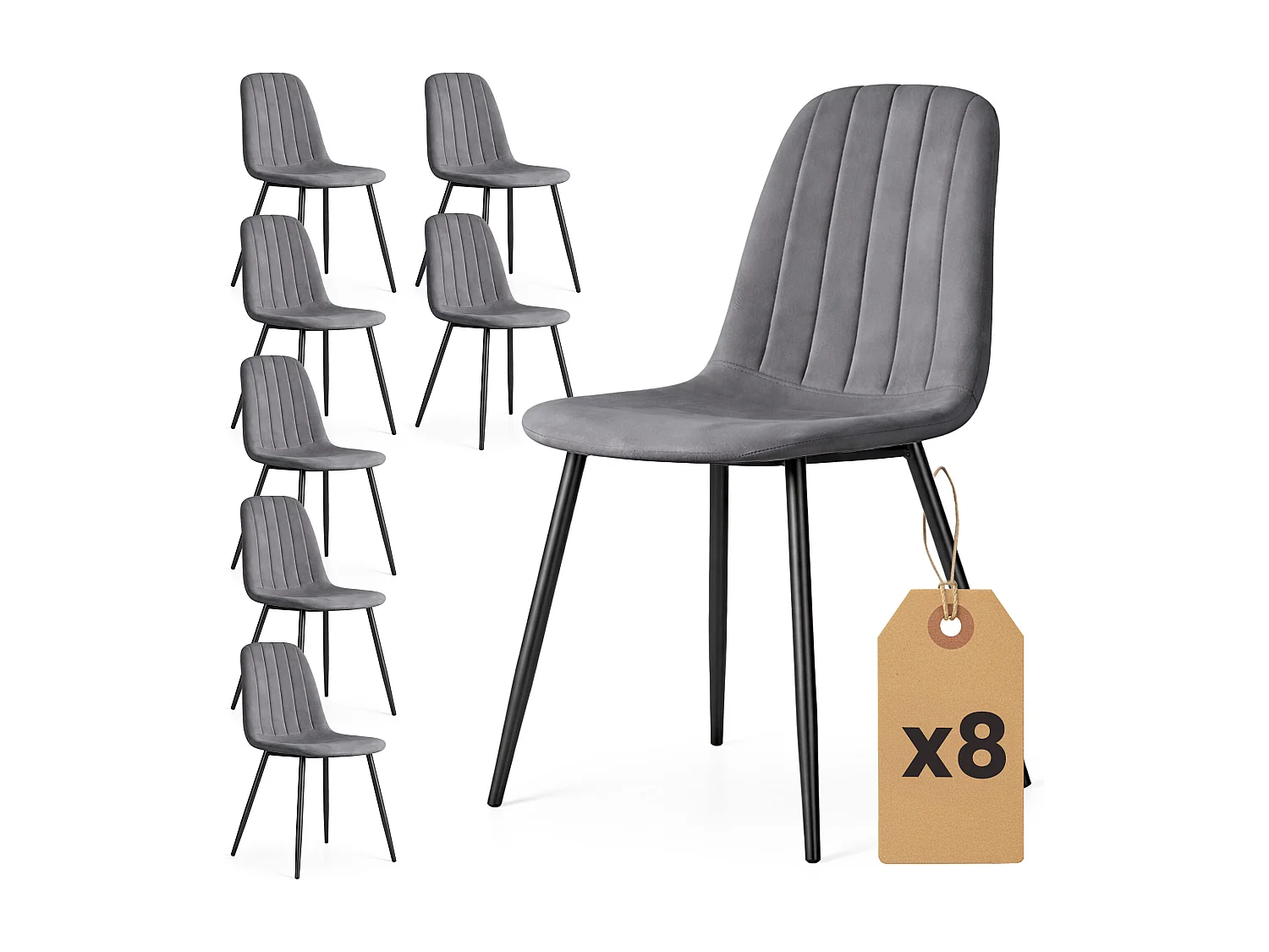 8x Welurowe krzesło tapicerowane pikowane Ciemny Grafit LUMO Czarne nogi 4876129 - obrazek 1