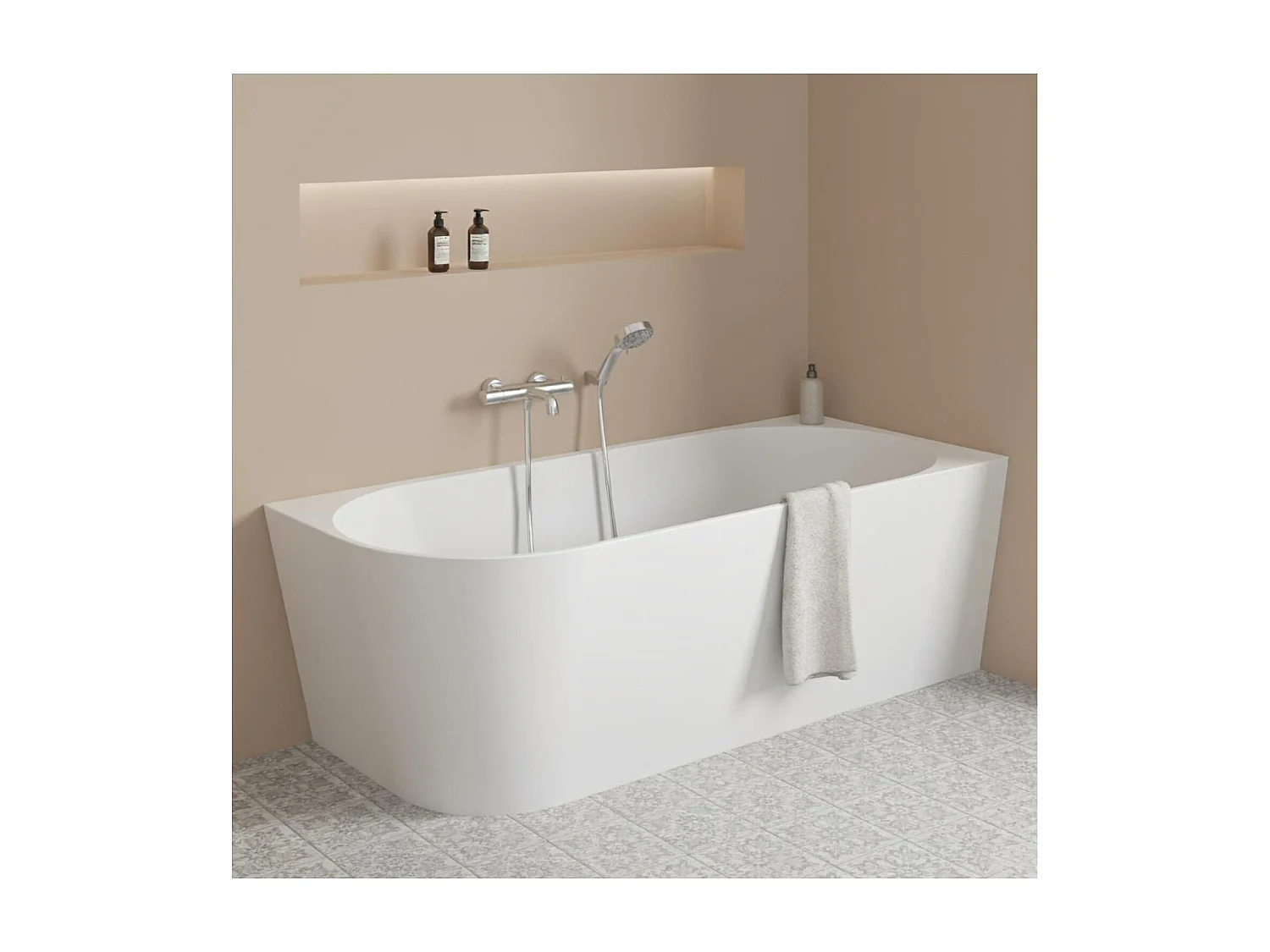 Biała akrylowa wanna półstojąca 150 cm – kątowa MILO 4464283