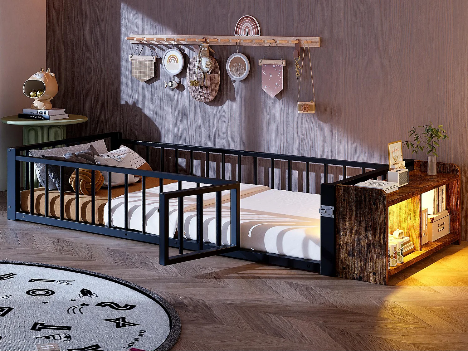 Łóżko dziecięce 90 x 200 cm - Rama metalowa - Z barierkami bezpieczeństwa - Czarny​ (materac nie jest wliczony w cenę) 4918581 - obrazek 1
