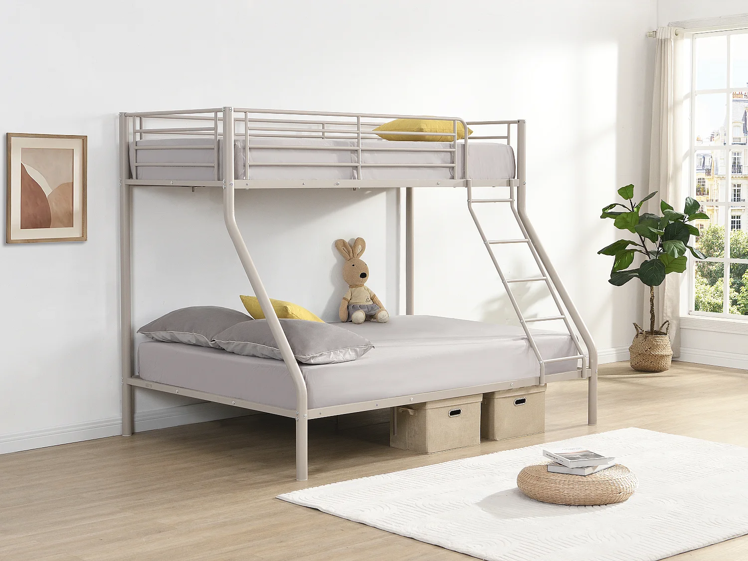 Łóżka piętrowe - 90 i 140 x 190 cm - Stal – Beżowe - ELEVATIO III 4757315 - obrazek 1