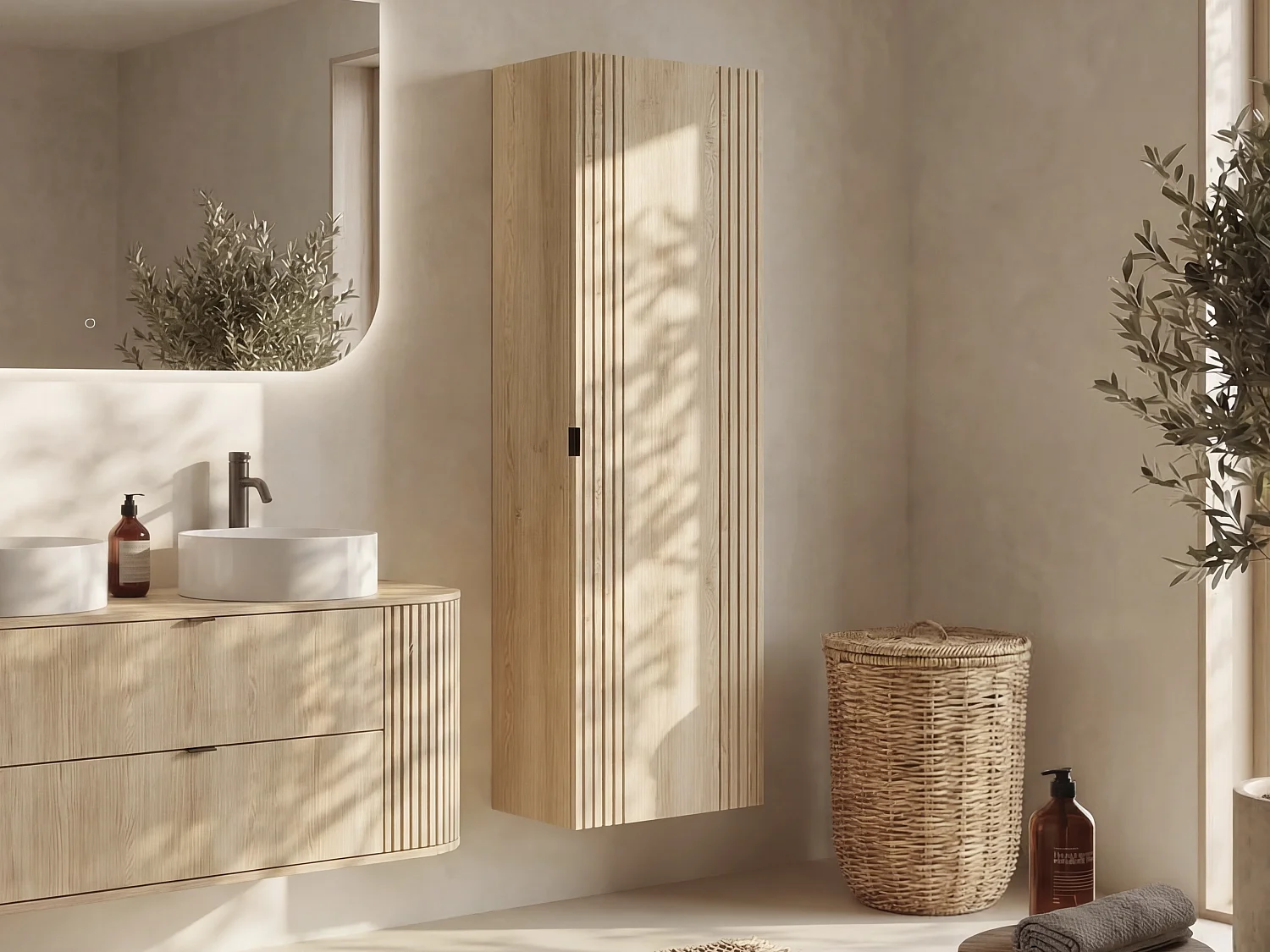Wisząca kolumna łazienkowa - Kolor jasny naturalny - W140 cm - FILOR 4797385 - obrazek 1