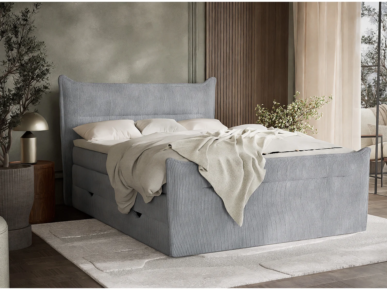 Łóżko boxspring z zagłówkiem + materac + topper - 140x200 cm - jasnoszary - PELINO 4865694 - obrazek 1