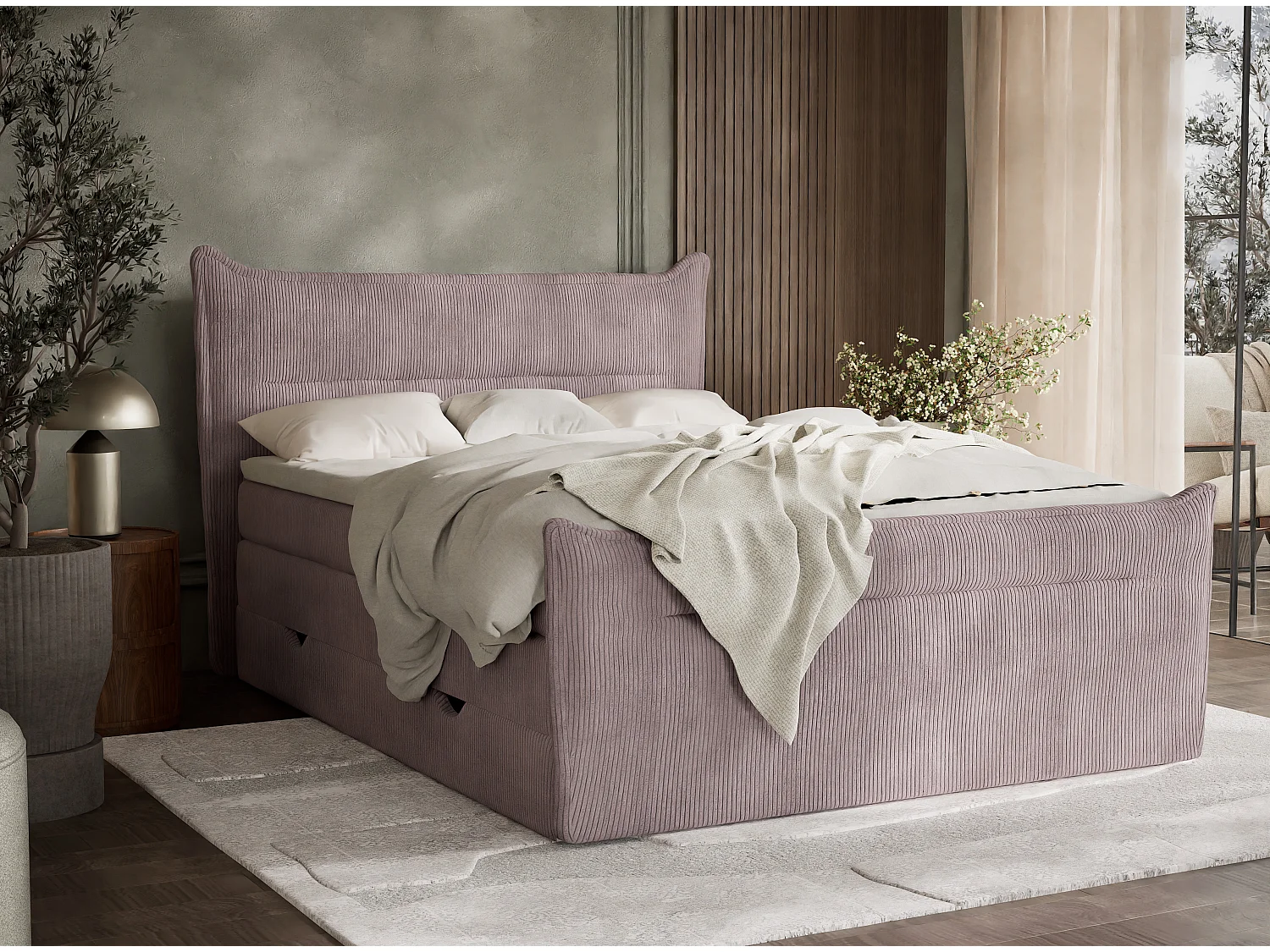 Łóżko boxspring z zagłówkiem + materac + topper - 140x200 cm - fioletowy - PELINO 4865628 - obrazek 1