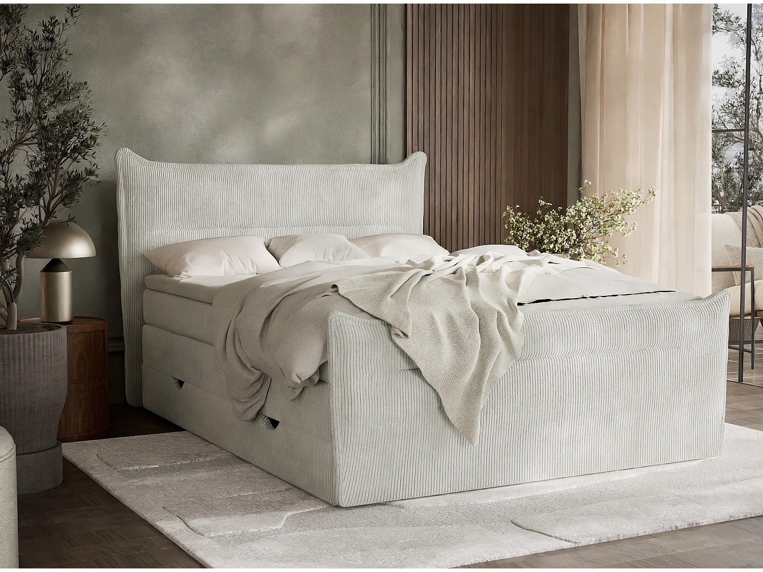 Łóżko boxspring z zagłówkiem + materac + topper - 200x200 cm - kremowy - PELINO 4865543 - obrazek 1