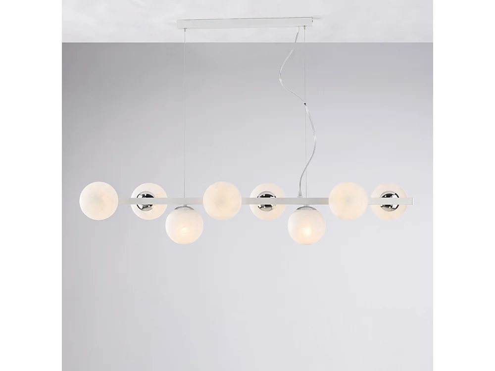 Lampa wisząca Adrian z lakierowanego na biało żelaza i chromu, 8 lamp, dł. 121 x 30, BL278-8-BCO 3717230 - obrazek 1