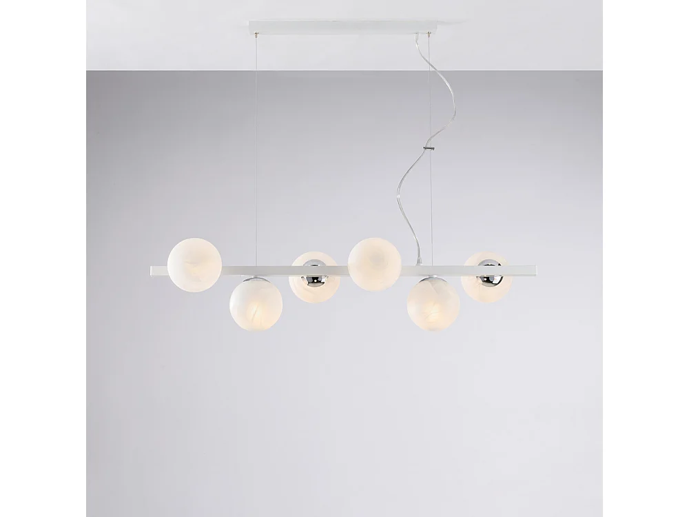 Lampa wisząca Adrian z lakierowanego na biało żelaza i chromu, 6 lamp, dł. 101 x 30, BL278-6-BCO 3717098 - obrazek 1