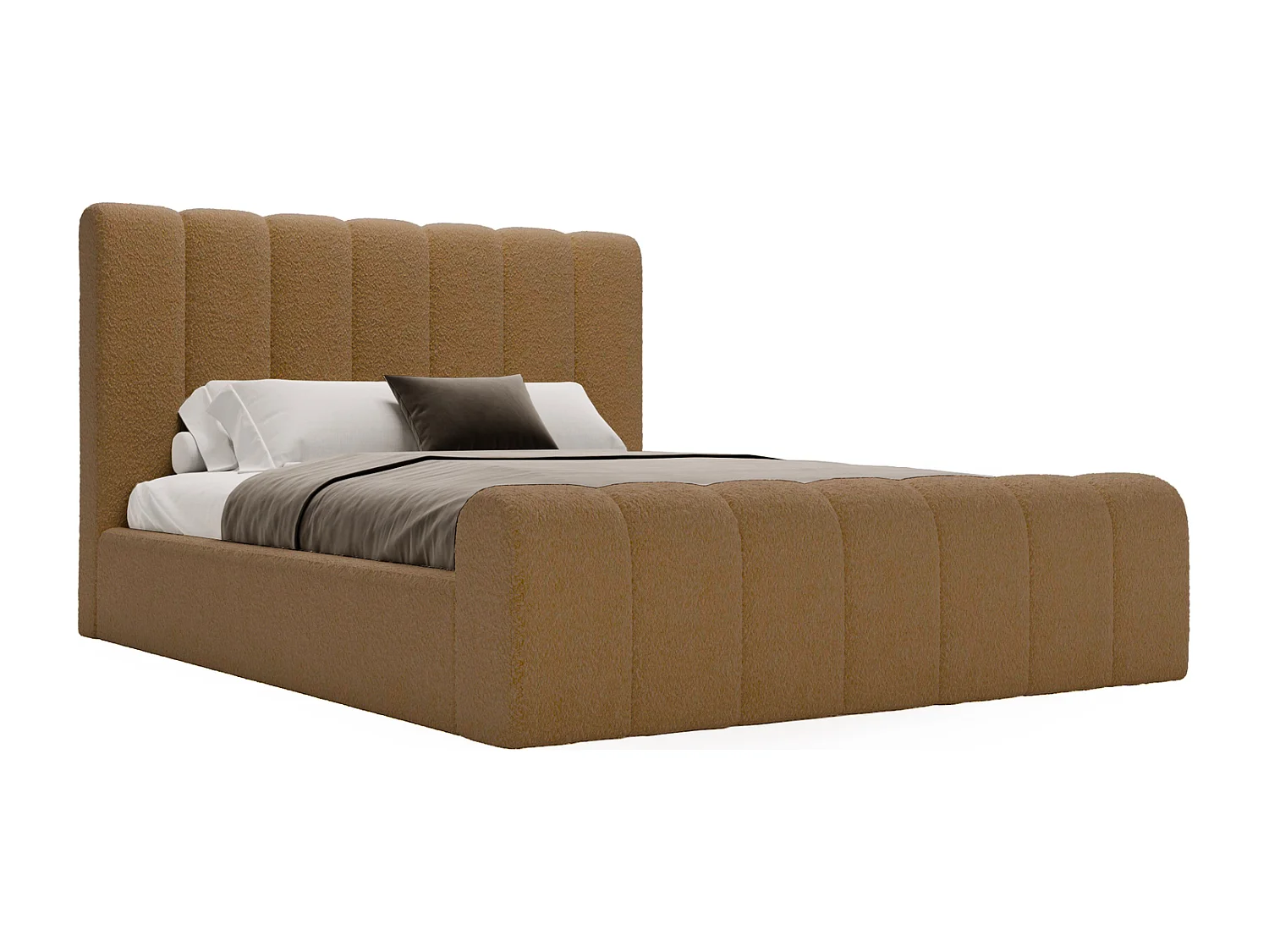Łóżko sypialniane 200x200 Valetta z pojemnikiem, tkanina bouclé, nowoczesny design - pomarańczowe 3599767 - obrazek 1