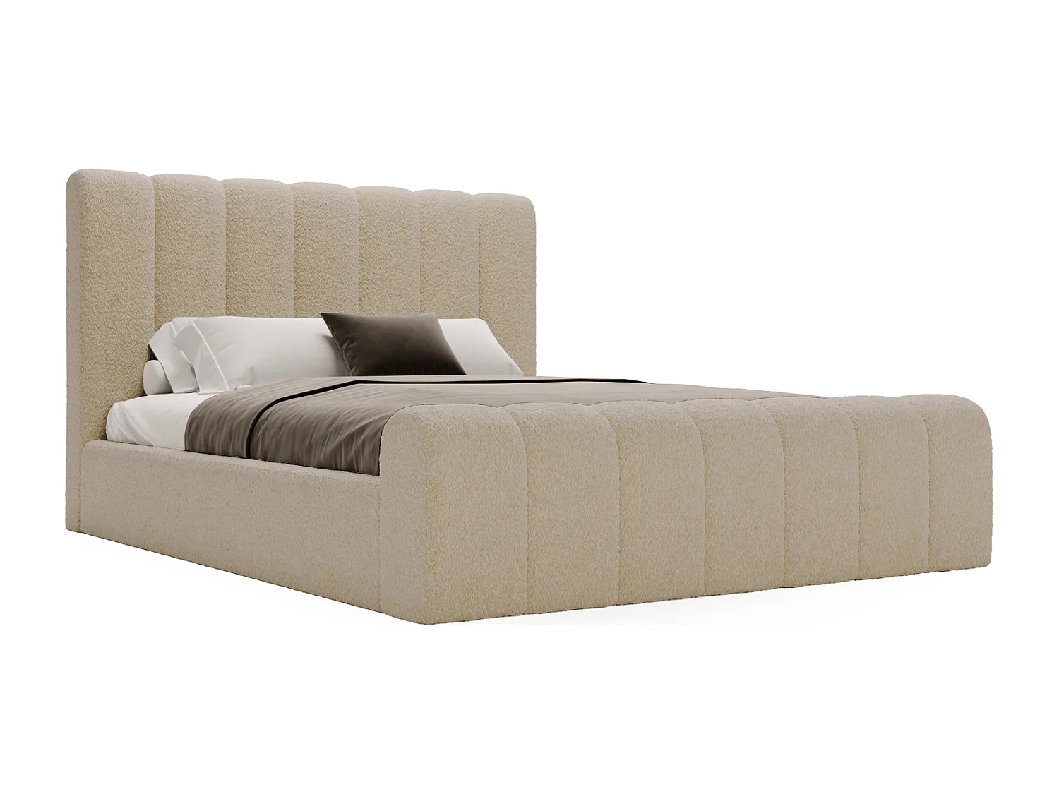 Łóżko sypialniane 180x200 Valetta z pojemnikiem, tkanina bouclé, nowoczesny design - beżowe 3599898 - obrazek 1