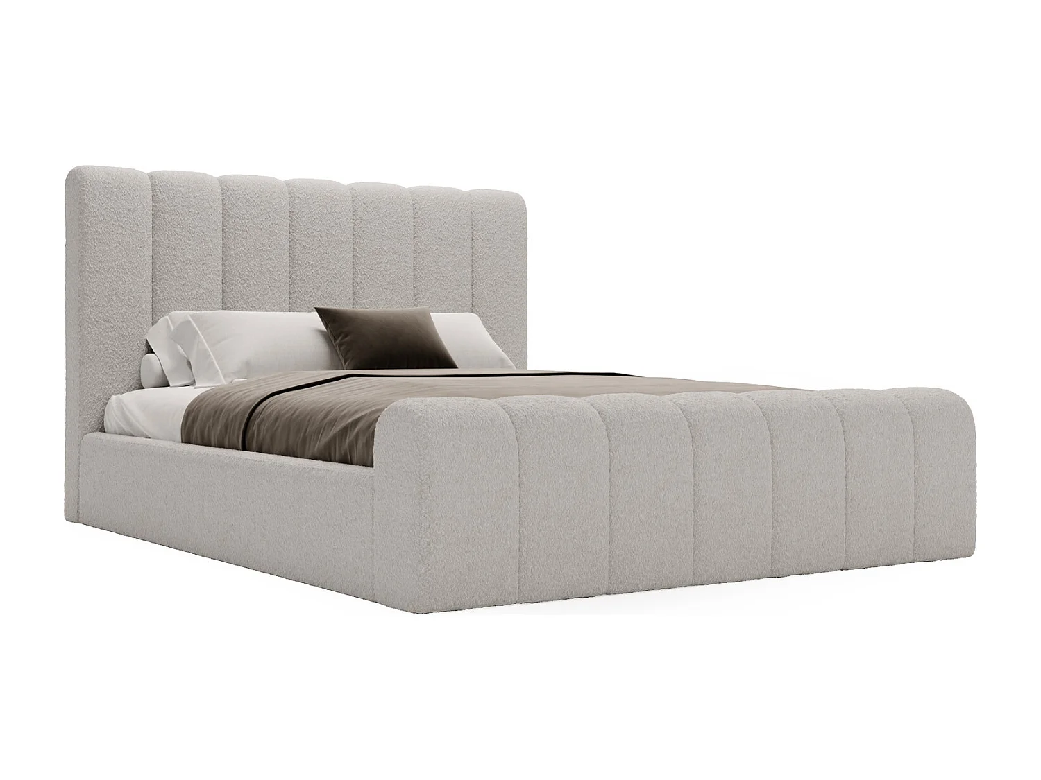 Łóżko sypialniane 180x200 Valetta z pojemnikiem, tkanina bouclé, nowoczesny design - jasnoszare 3599943 - obrazek 1