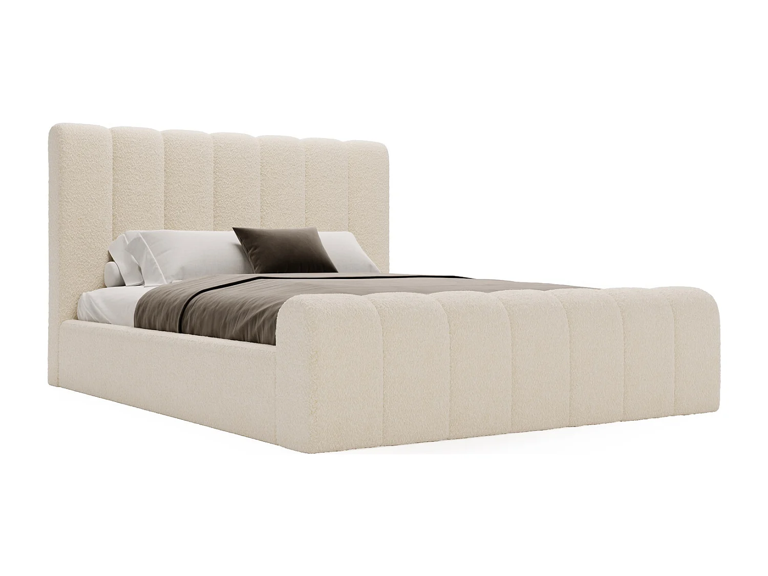 Łóżko sypialniane 200x200 Valetta z pojemnikiem, tkanina bouclé, nowoczesny design - kremowe 3599958 - obrazek 1