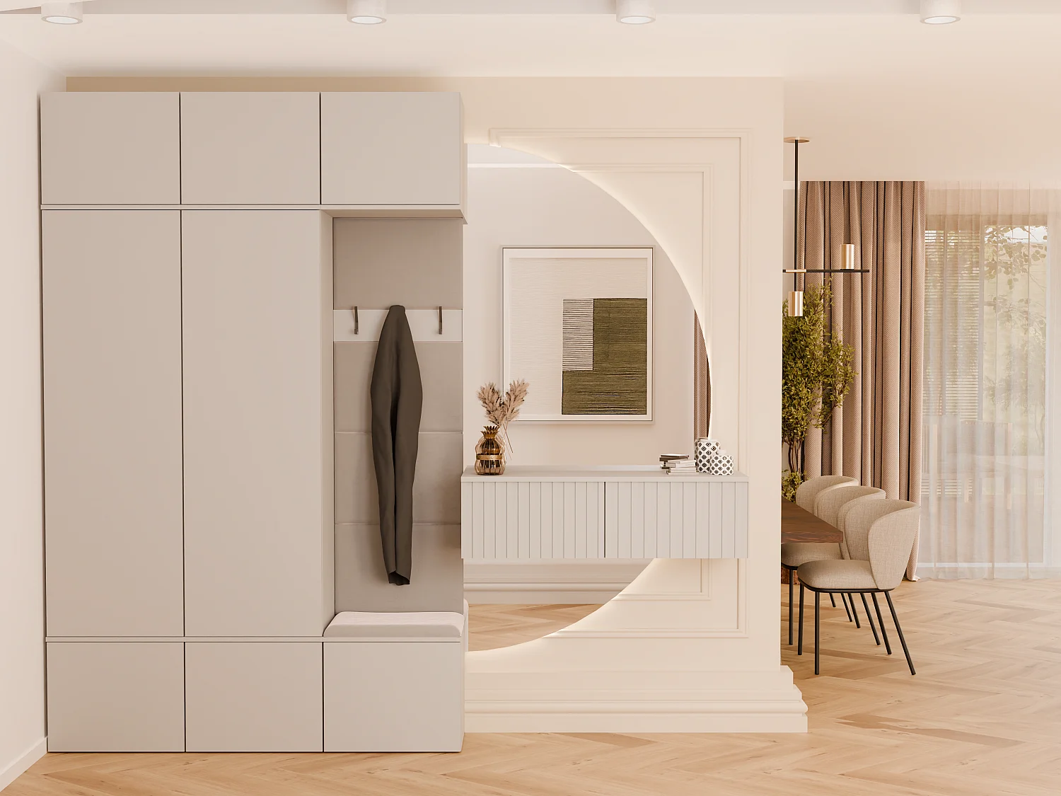 Garderoba HAGA III | Kaszmir | 150x35x238 | Szafa + Wieszak + Szafki 4212805 - obrazek 1