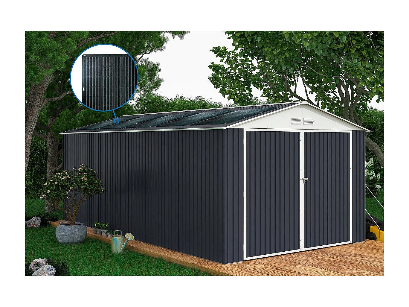 Garaż metalowy "Houston" - 15,36 m² Z panelem słonecznym - Antracyt 4860106 - obrazek 1