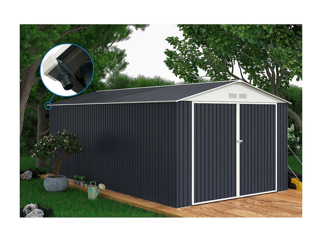 Garaż metalowy "Houston" - 18,56 m² z rynną - antracytowy 4858742 - obrazek 1