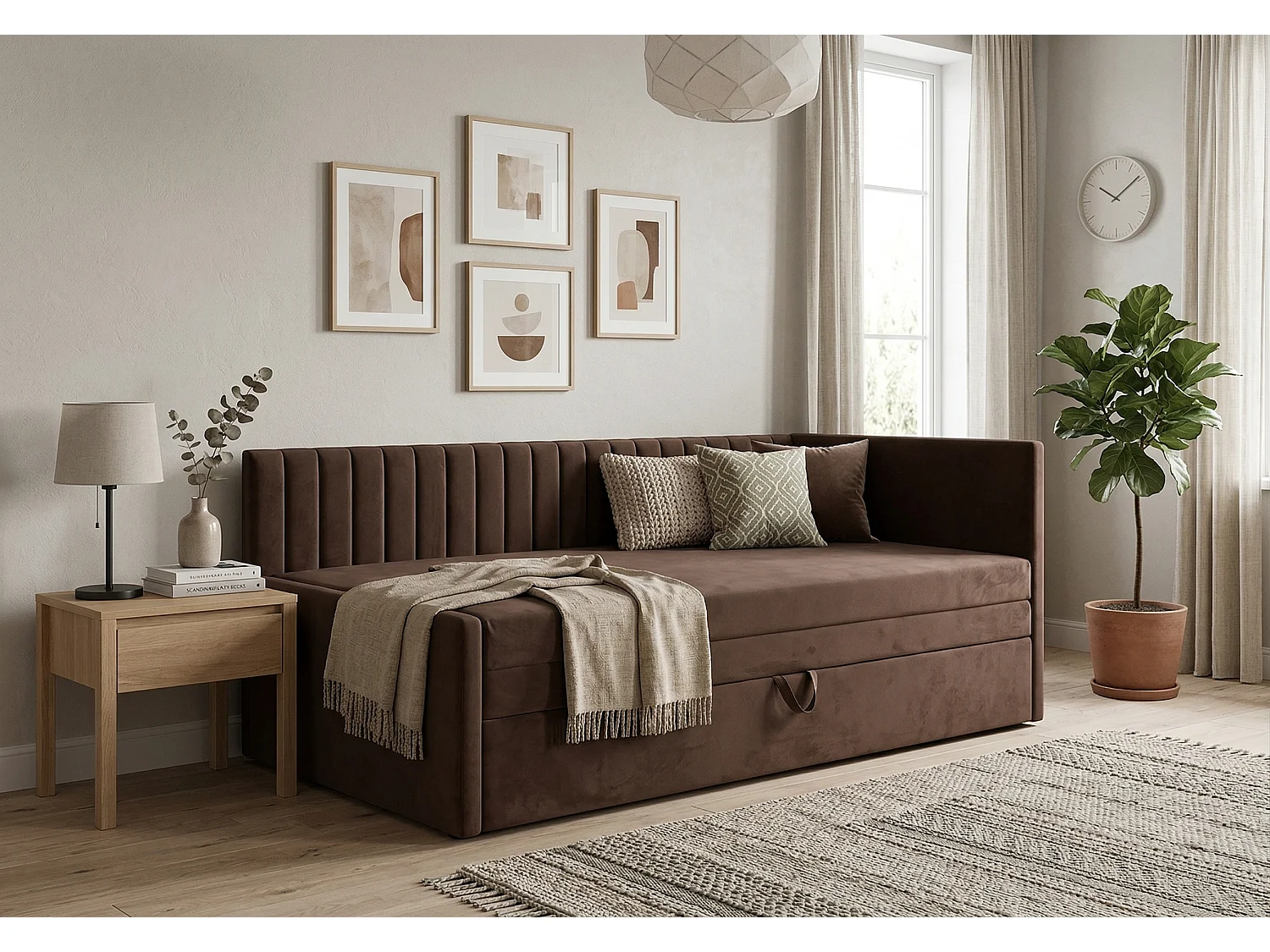 Łóżko dzienne wysuwane 2x90x200cm w tkaninie MANILA 4 brązowej 4924310 - obrazek 1