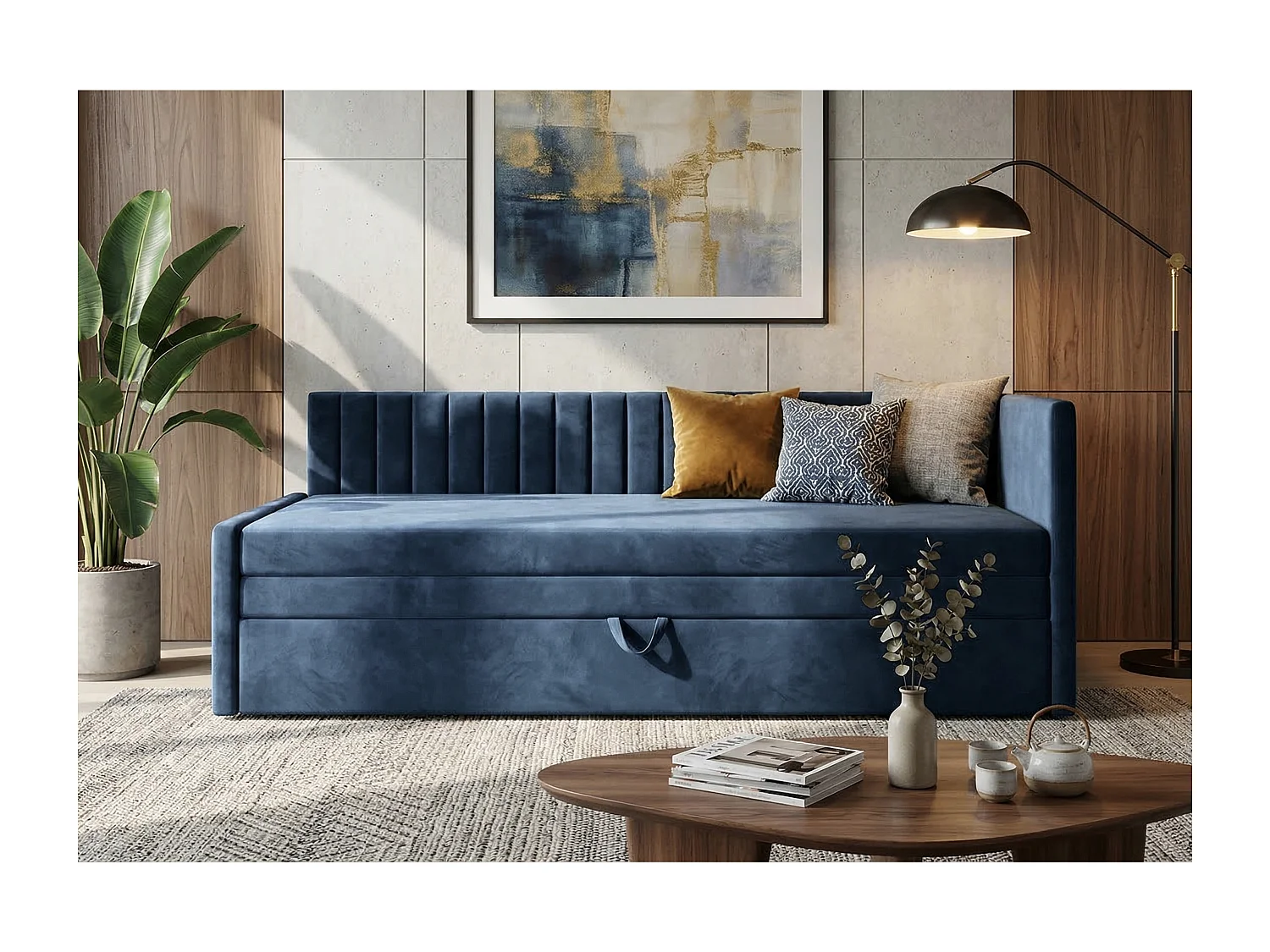 Łóżko dzienne wysuwane 2x90x200cm w tkaninie MANILA 25 ciemnoniebieskiej 4924312 - obrazek 1