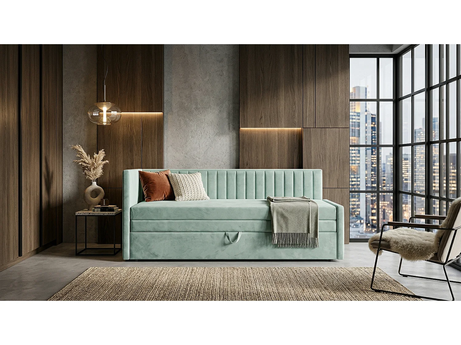 Łóżko dzienne wysuwane 2x90x200cm w tkaninie MANILA 11 jasnoniebieskiej 4924311 - obrazek 1