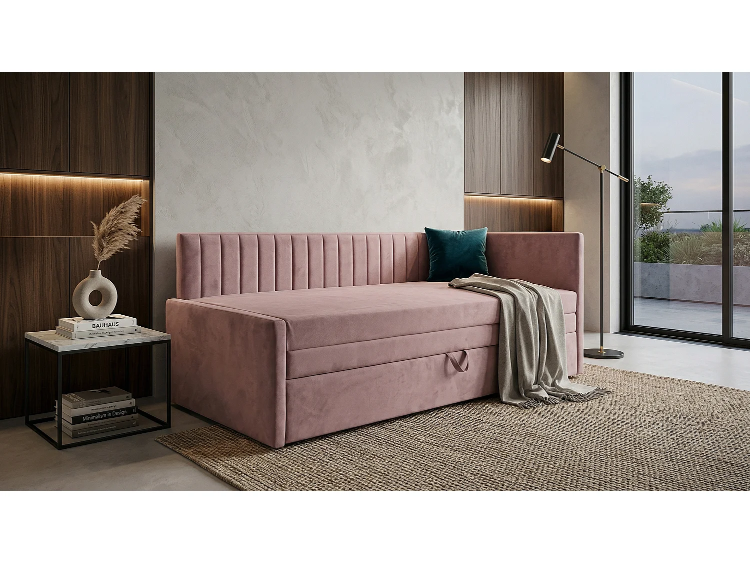 Łóżko dzienne wysuwane 2x90x200cm w tkaninie MANILA 9 różowej 4924315 - obrazek 1