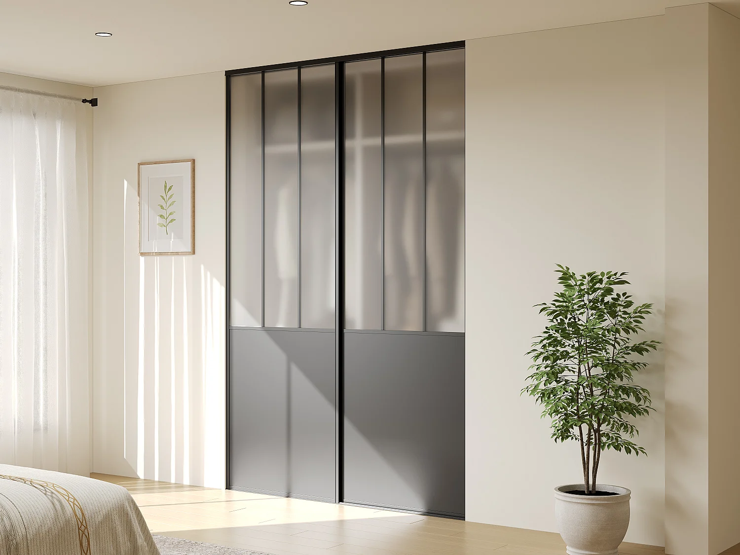 Przesuwne drzwi szafy stalowe – Czarne i matowe szkło hartowane – W250 x S150 cm – BELASI 4927416