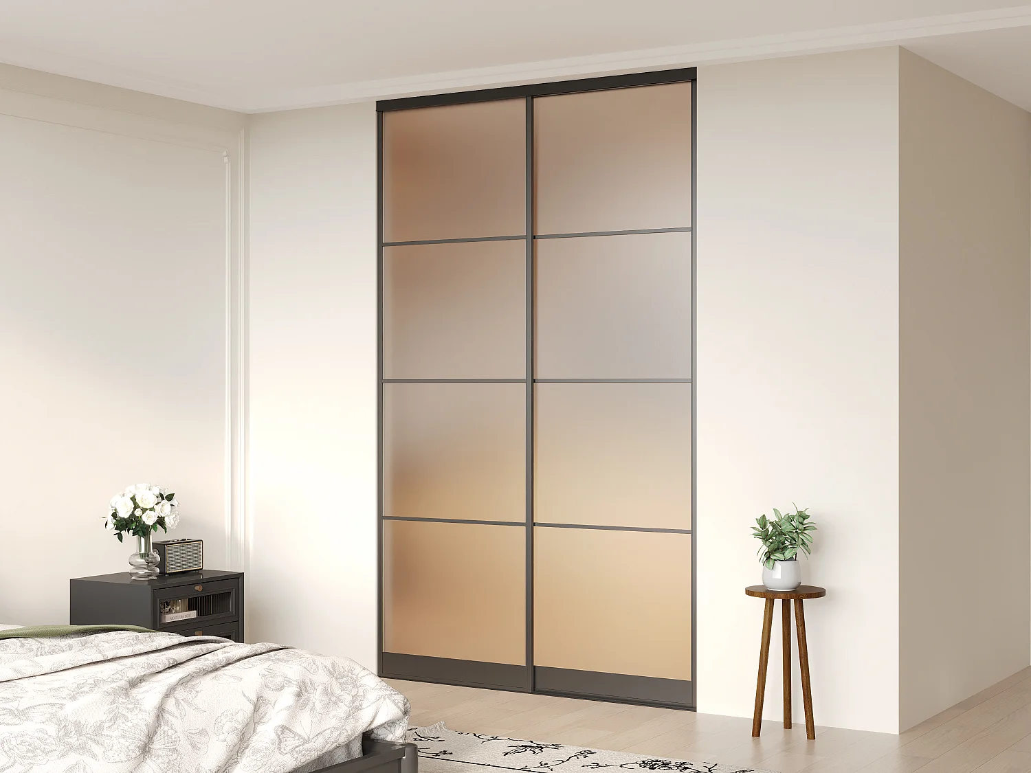 Przesuwne drzwi szafy ze stali – Czarne i matowe szkło hartowane – W250 x S130 cm – ATERMA 4927481