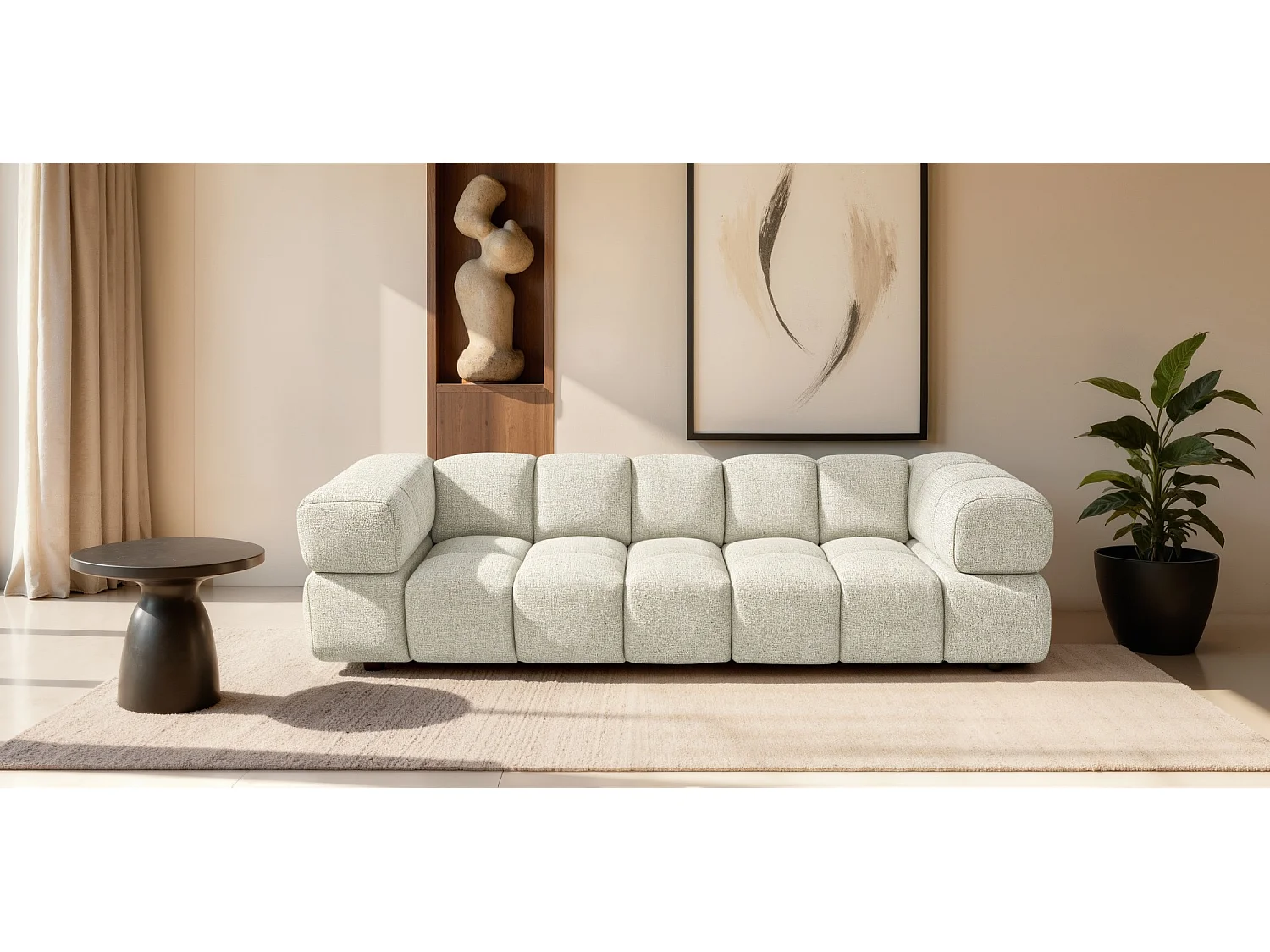 ALVERO 4S Lux Sofa 4-osobowa z tkaniny 280cm Kremowa Biel – Design w Bąbelki, Premium Tkanina Strukturalna 4928205