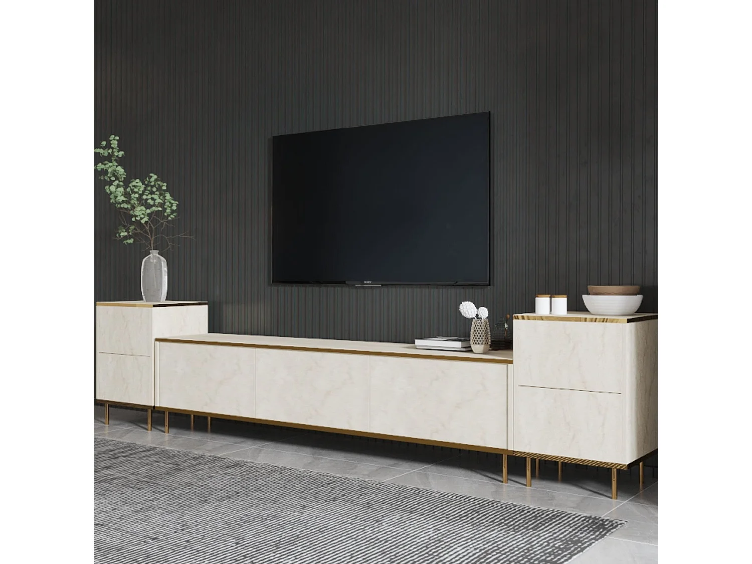 Stojak pod telewizor z drewna „Imaj” – 260 x 35 x 60 cm – TravertinOr – 7 drzwi 4887642