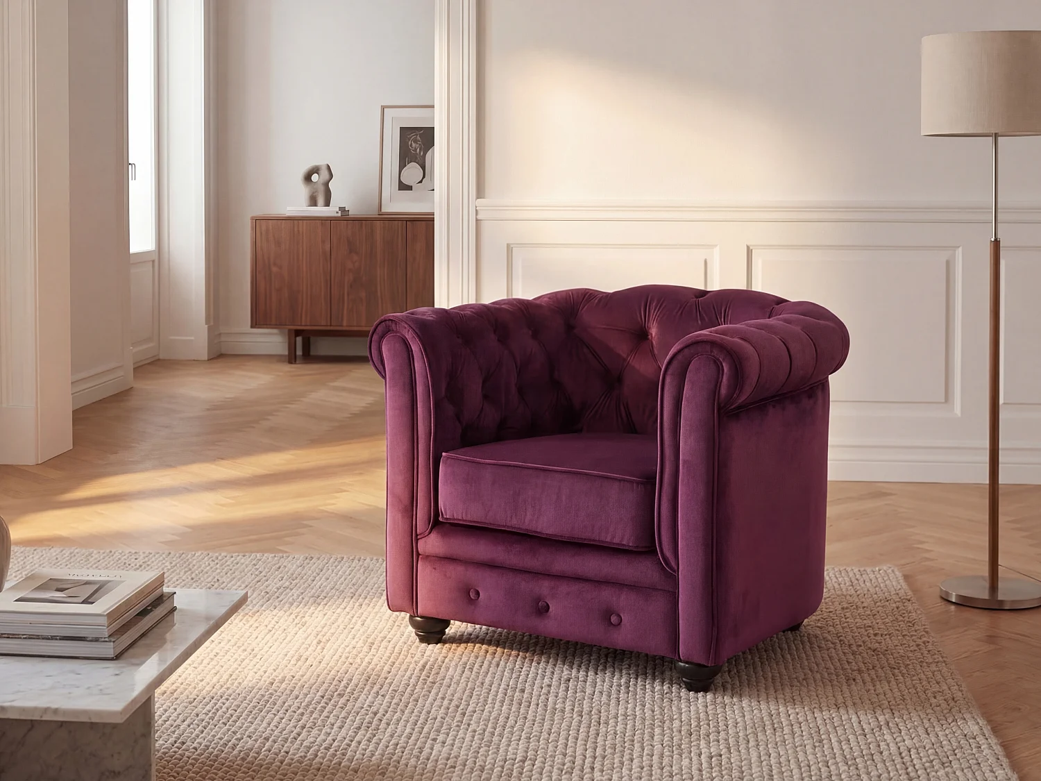 Fotel CHESTERFIELD – welur w kolorze purpurowym 101859 - obrazek 1