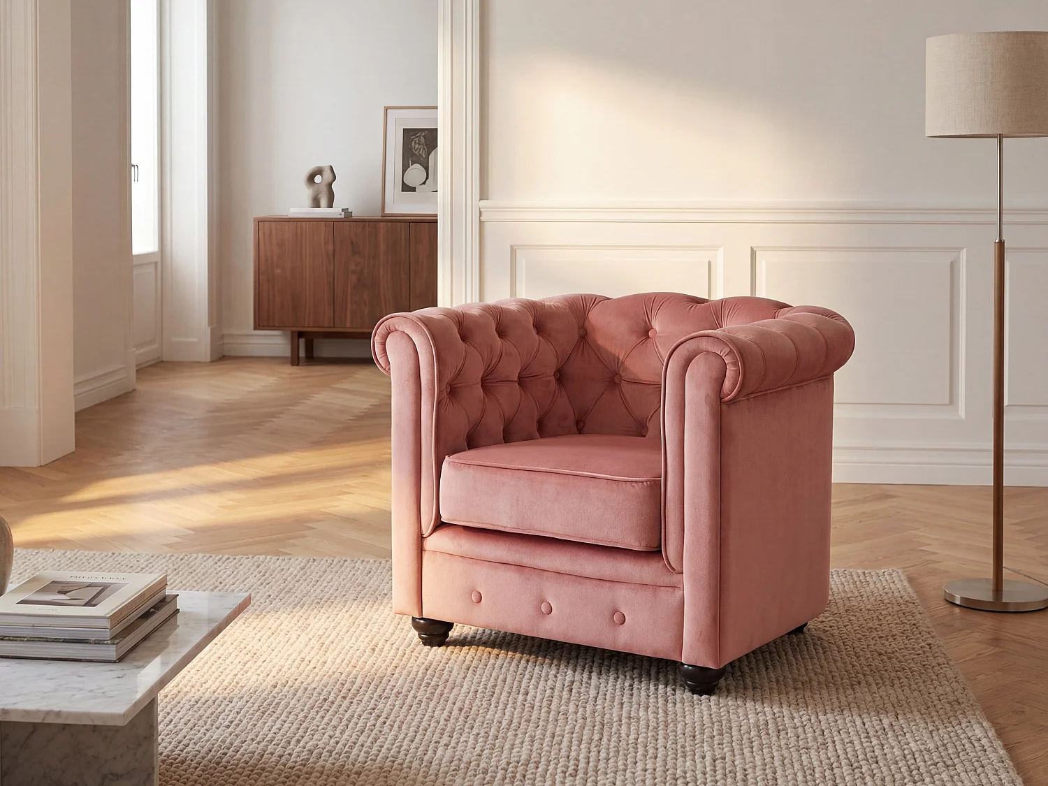 Fotel CHESTERFIELD - Pasteloworóżowy welur 88363 - obrazek 1