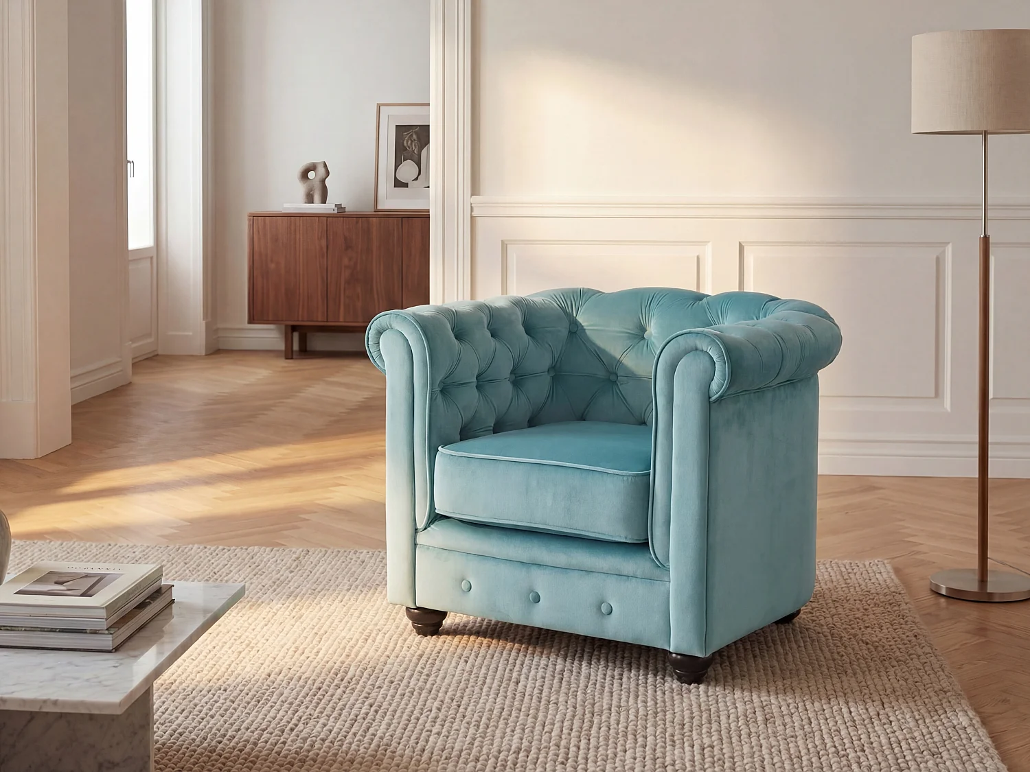Fotel CHESTERFIELD - Pastelowoniebieski welur 88365 - obrazek 1