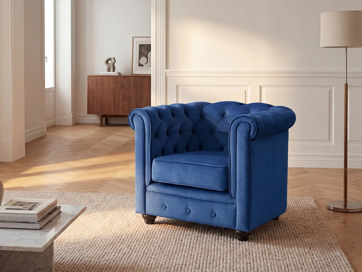 Fotel CHESTERFIELD - Welur w odcieniu niebieskim 90529 - obrazek 1