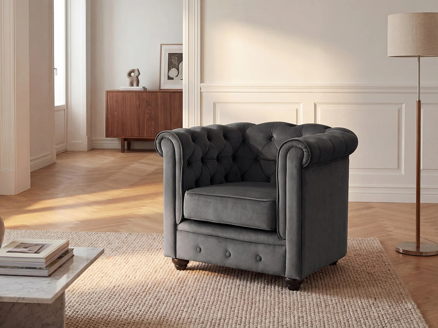 Fotel CHESTERFIELD - Antracytowy welur 87481 - obrazek 1