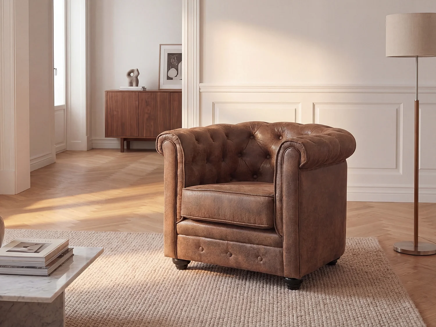 Fotel CHESTERFIELD z mikrofibry o wyglądzie postarzonej skóry 93329 - obrazek 1