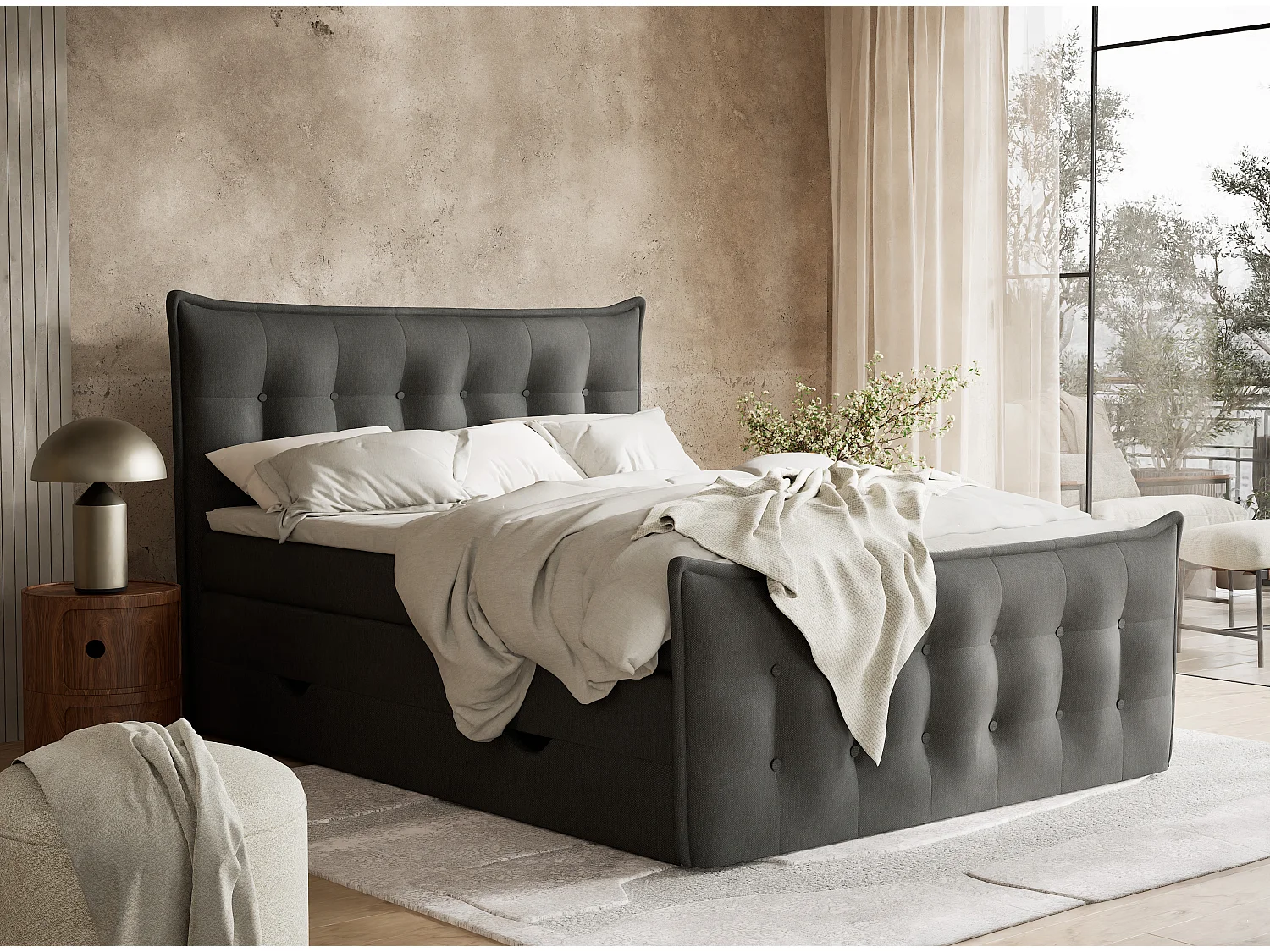 Łóżko boxspring z zagłówkiem + materac + topper - 180x200 cm - grafitowy - FATU 4936464 - obrazek 1