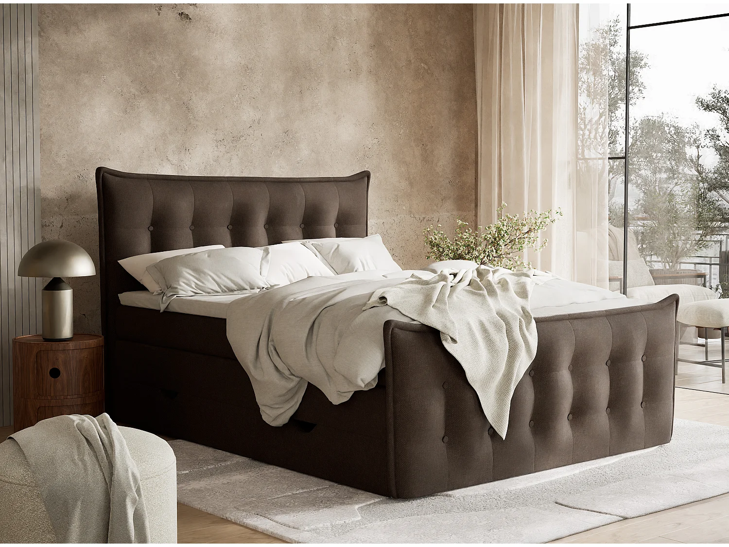 Łóżko boxspring z zagłówkiem + materac + topper - 200x200 cm - brązowy - FATU 4936482 - obrazek 1
