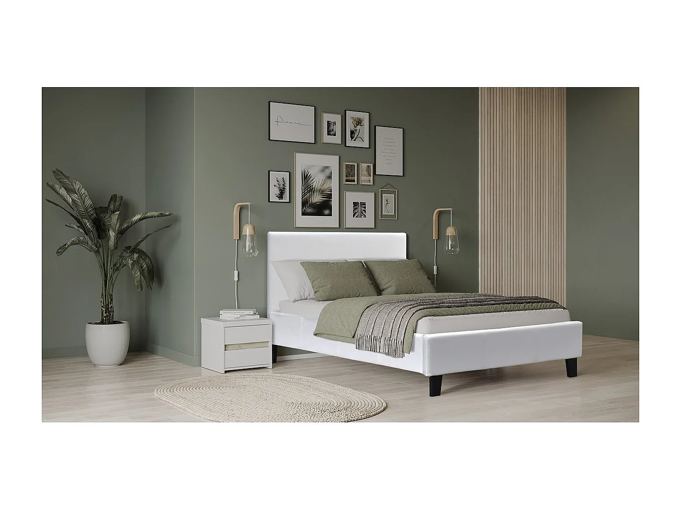 Łóżko Jednoosobowe "Lina" 90x190cm Biała Ramka z PVC Stelaż z Listewek Wliczona Głowica 565969 - obrazek 1