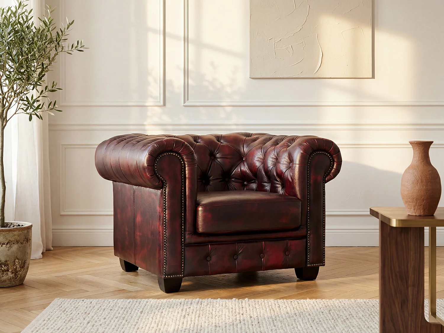 Fotel typu chesterfield 100% skóry bawolej BRENTON - Kolor: cherry 65840 - obrazek 1