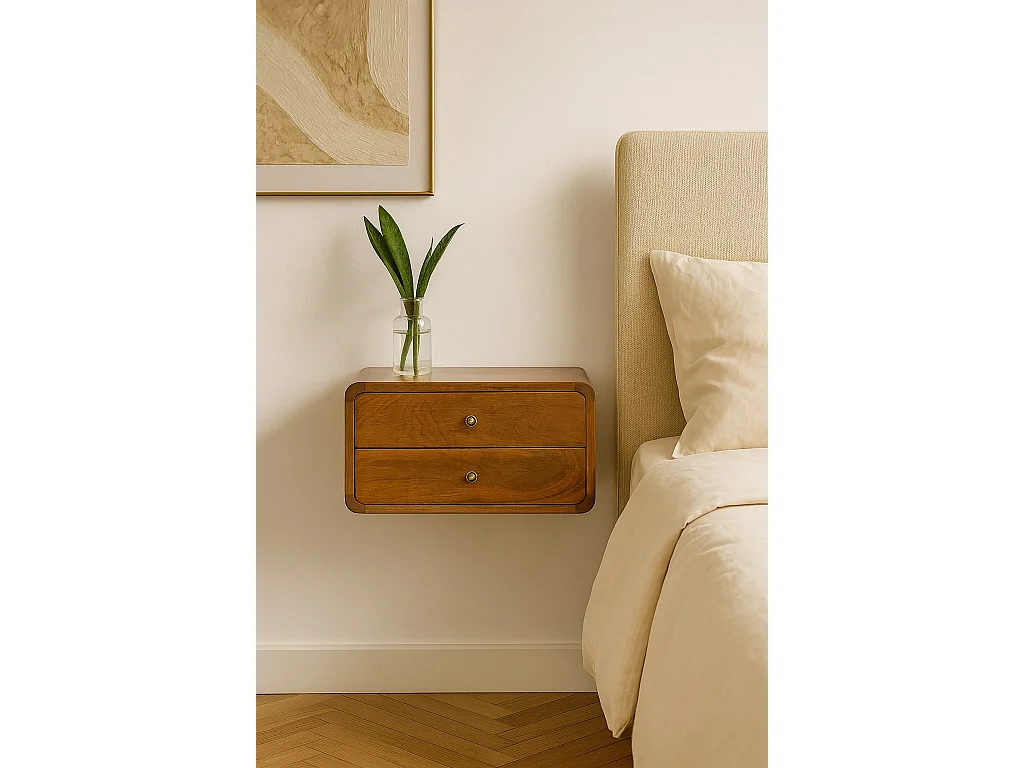 Półka nocna z drewna kasztanowego Artisan Furniture, 2 szuflady, jasnobrązowa 3479969 - obrazek 1