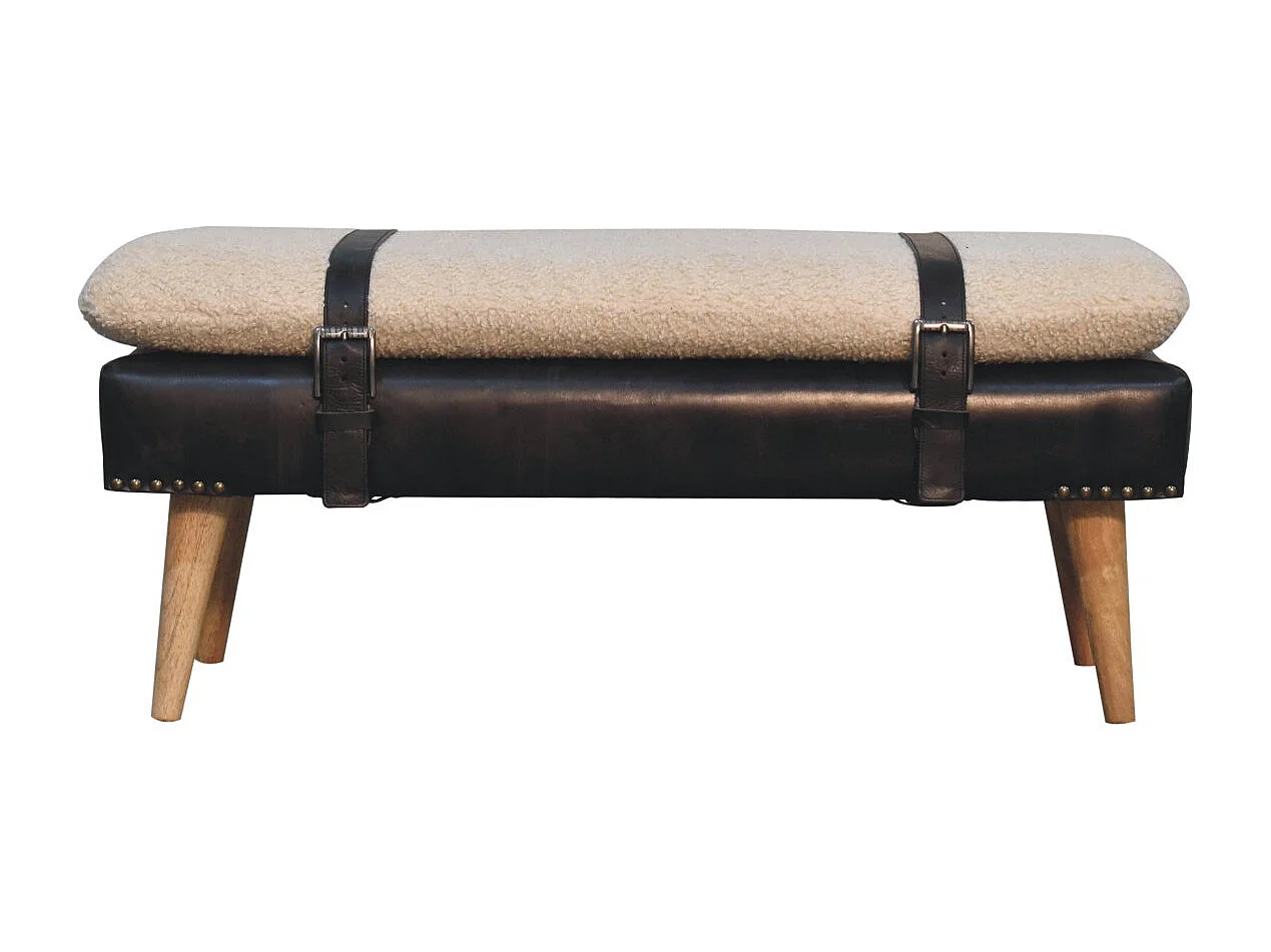 Artisan Furniture Lite drewno Ławka z Czarnej Skóry Bawolej Bouclé 4794635