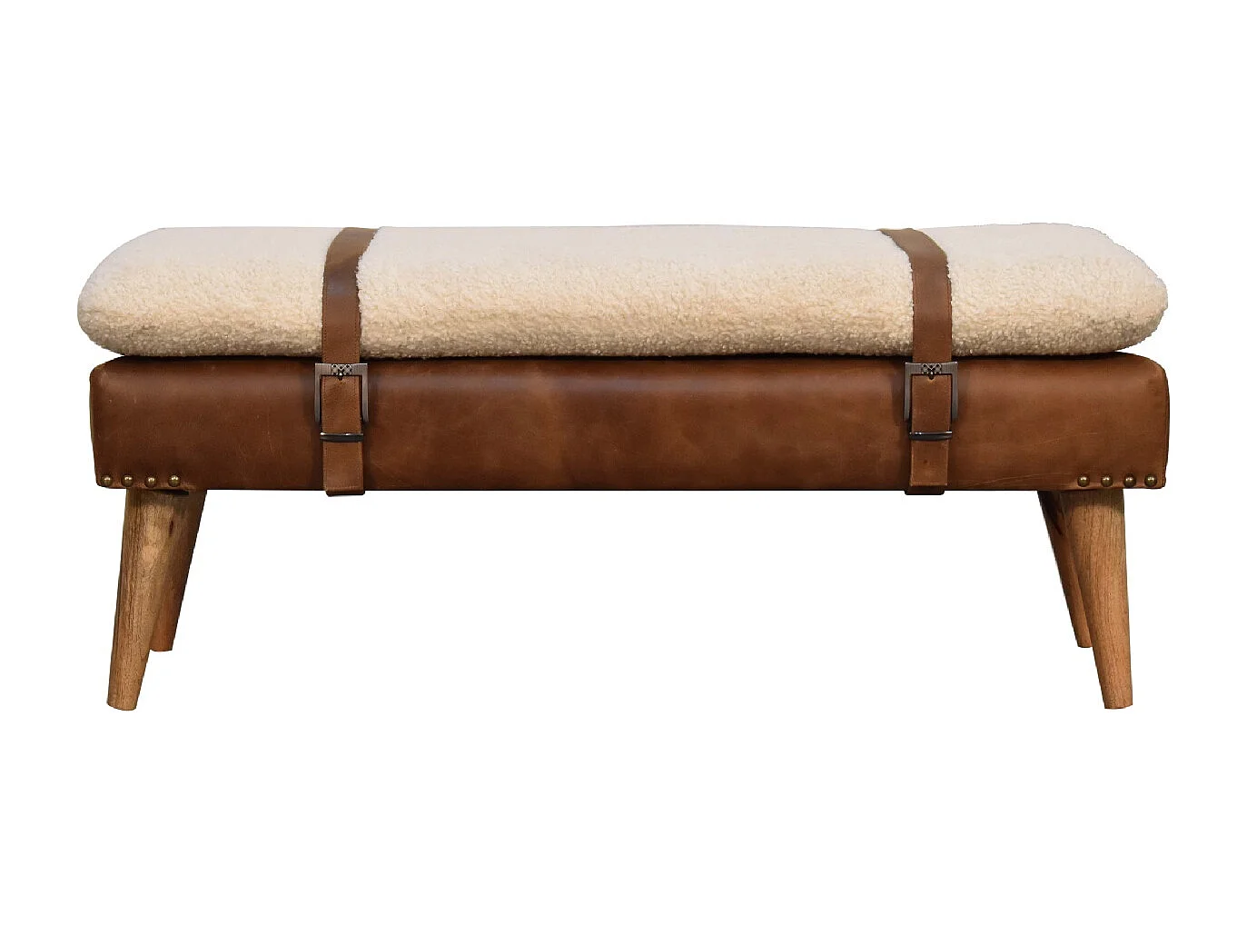 Artisan Furniture Ławka z litego drewna i skóry bawolej. 3480015
