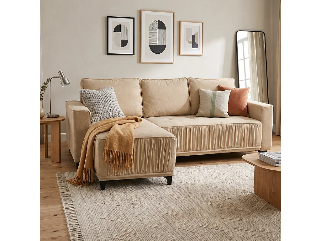 Elegancki narożnik lewostronny rozkładany VIKI 238x143cm, w tkaninie MONOLITH 4 kremowej 4946683 - obrazek 1